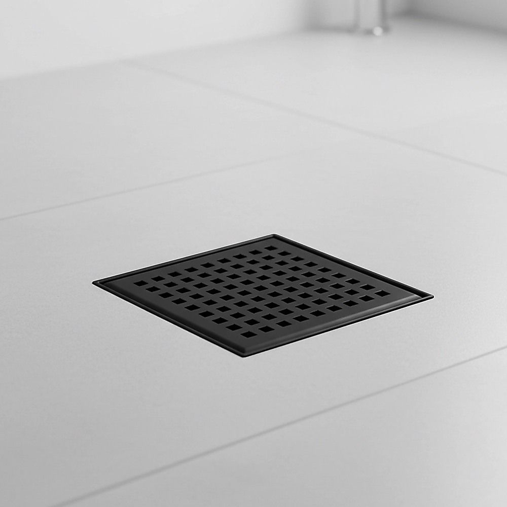 15x15cm Square Shower Drain with Grid Pattern Grate – Matte Black 304SS, CUPC Certified with Hair Strainer