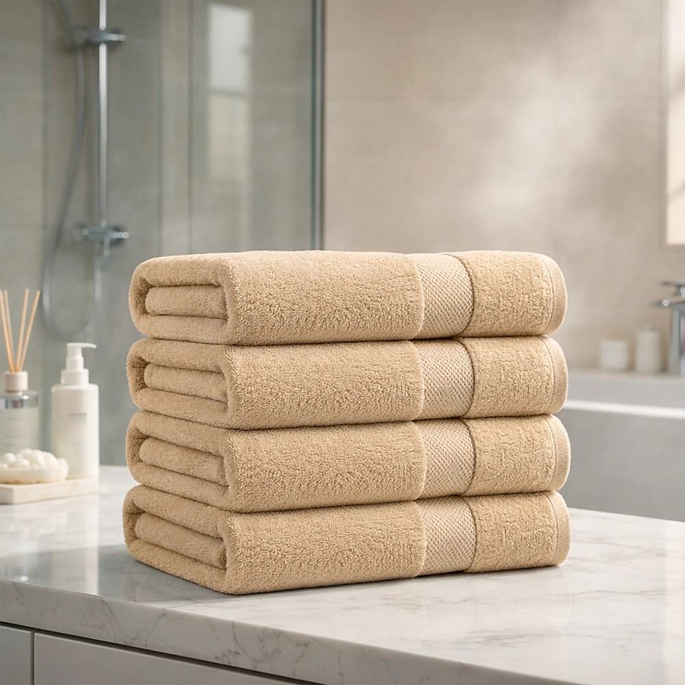 Bath Towels 500 GSM Beige Luxury Cotton Hotel Towel 4 Pack Super Absorbent Soft Drying Comfort