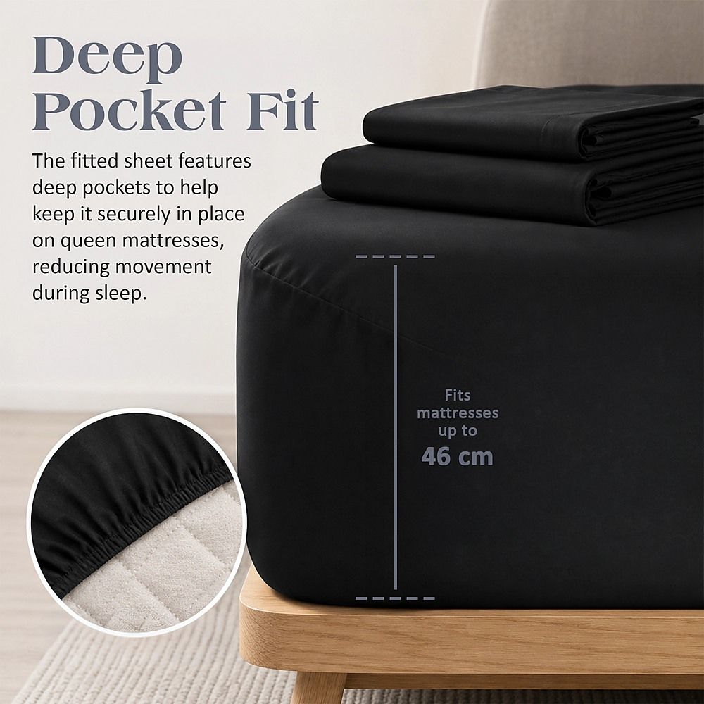 Microfiber Sheet Set 4 Piece Queen Black Deep Pocket Bed Sheets Soft Breathable Easy Care Bedding