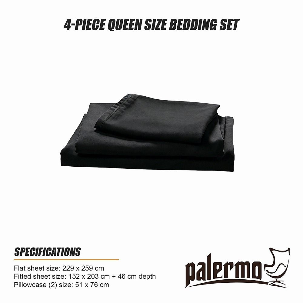 Microfiber Sheet Set 4 Piece Queen Black Deep Pocket Bed Sheets Soft Breathable Easy Care Bedding