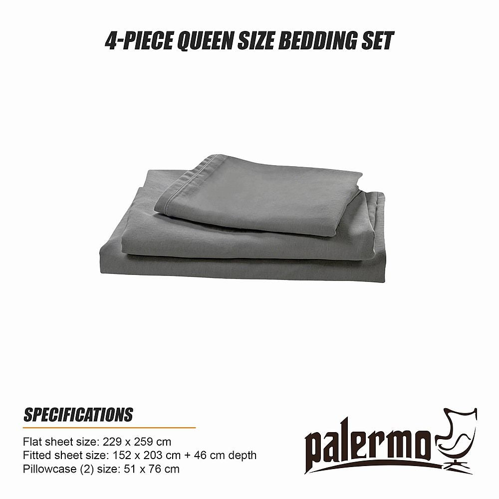 Microfiber Sheet Set 4 Piece Queen Light Grey Deep Pocket Bed Sheets Soft Breathable Easy Care Bedding