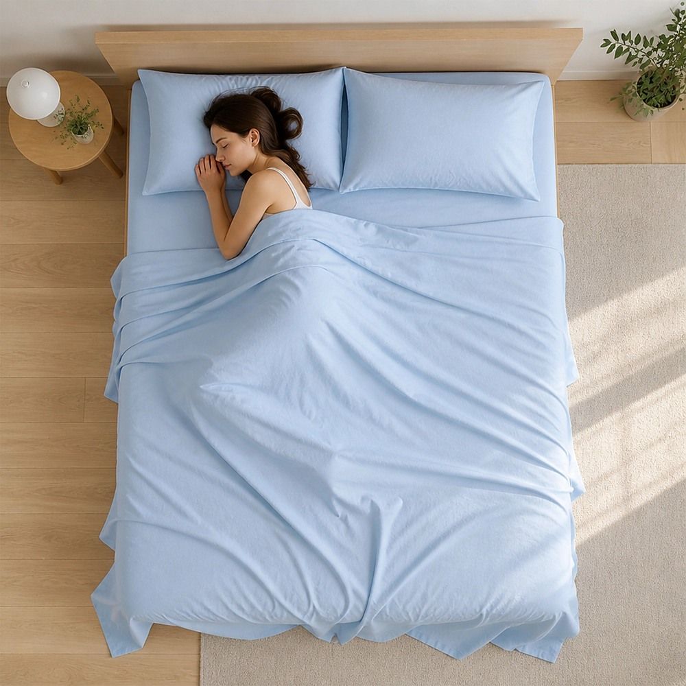 Microfiber Sheet Set 4 Piece Light Blue White Deep Pocket Bed Sheets Soft Breathable Easy Care Bedding
