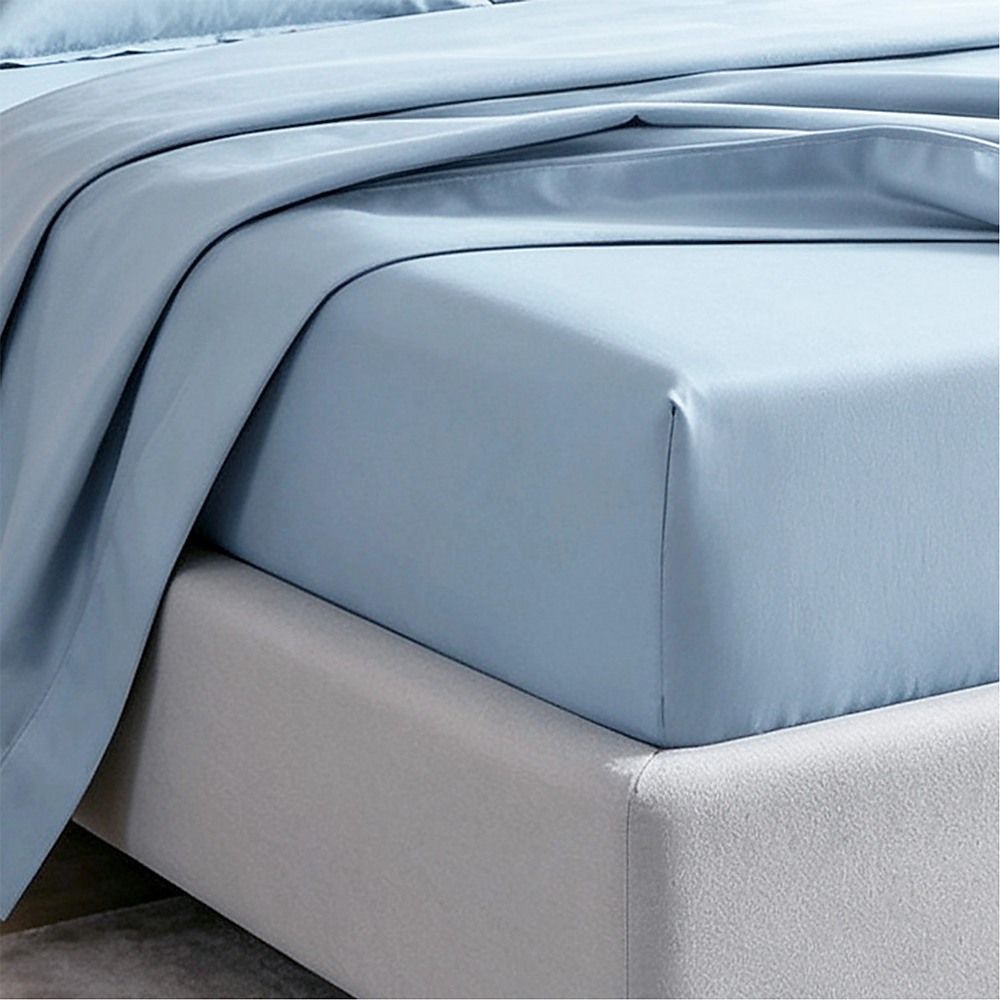 Microfiber Sheet Set 4 Piece Light Blue White Deep Pocket Bed Sheets Soft Breathable Easy Care Bedding