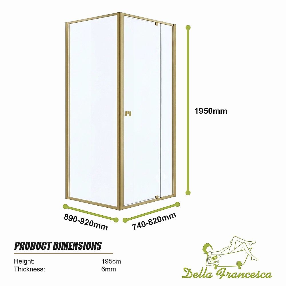 Adjustable Semi Frameless Shower Screen 74-82cm x 89-92cm With Gold Hardware For Modern Bathrooms
