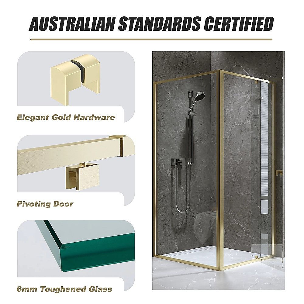 Adjustable Semi Frameless Shower Screen 82-90cm x 98-101cm With Gold Hardware For Modern Bathrooms