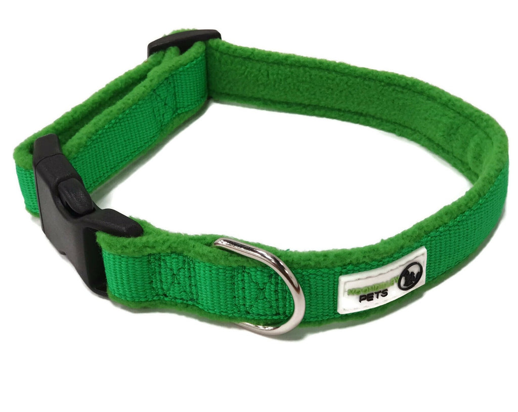 100% Pure Bamboo Fibre w/Fleece Lining Dog Collar Plastic Buckle - Moondidley Pets Small Green