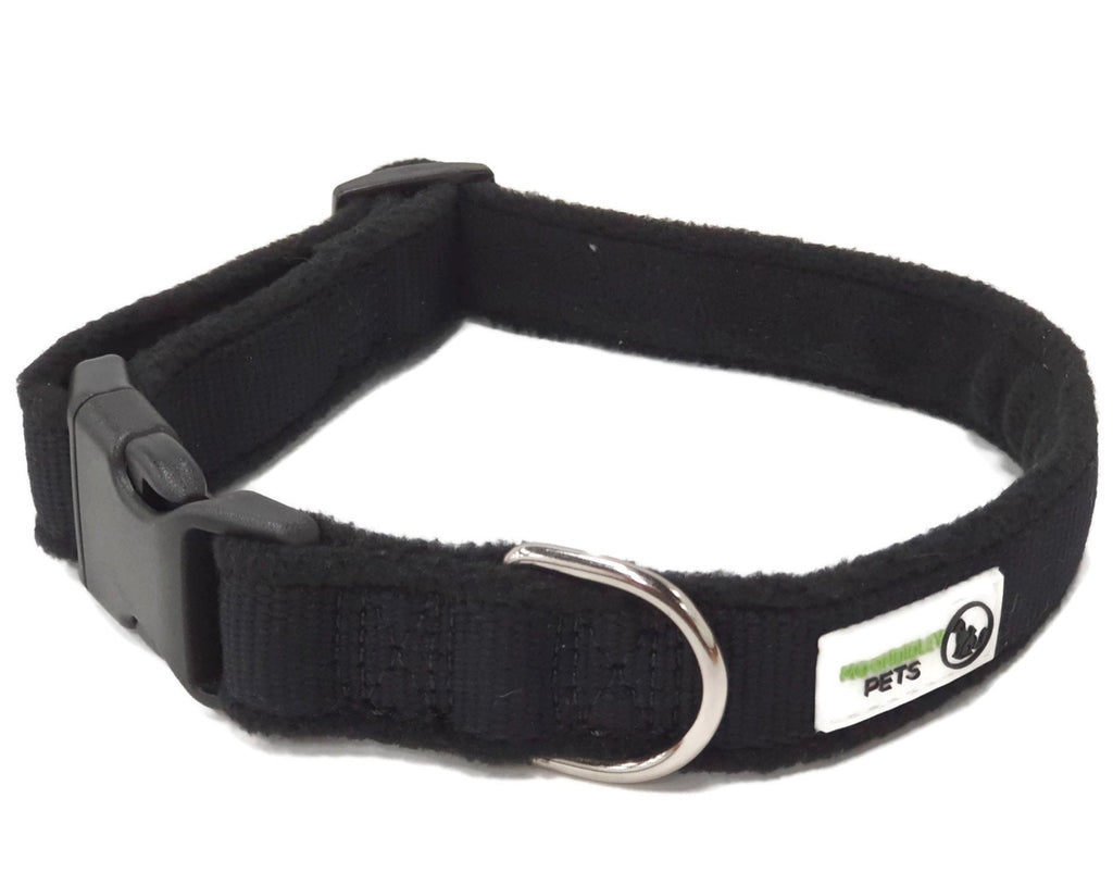 100% Pure Bamboo Fibre w/Fleece Lining Dog Collar Plastic Buckle - Moondidley Pets X-Small Black