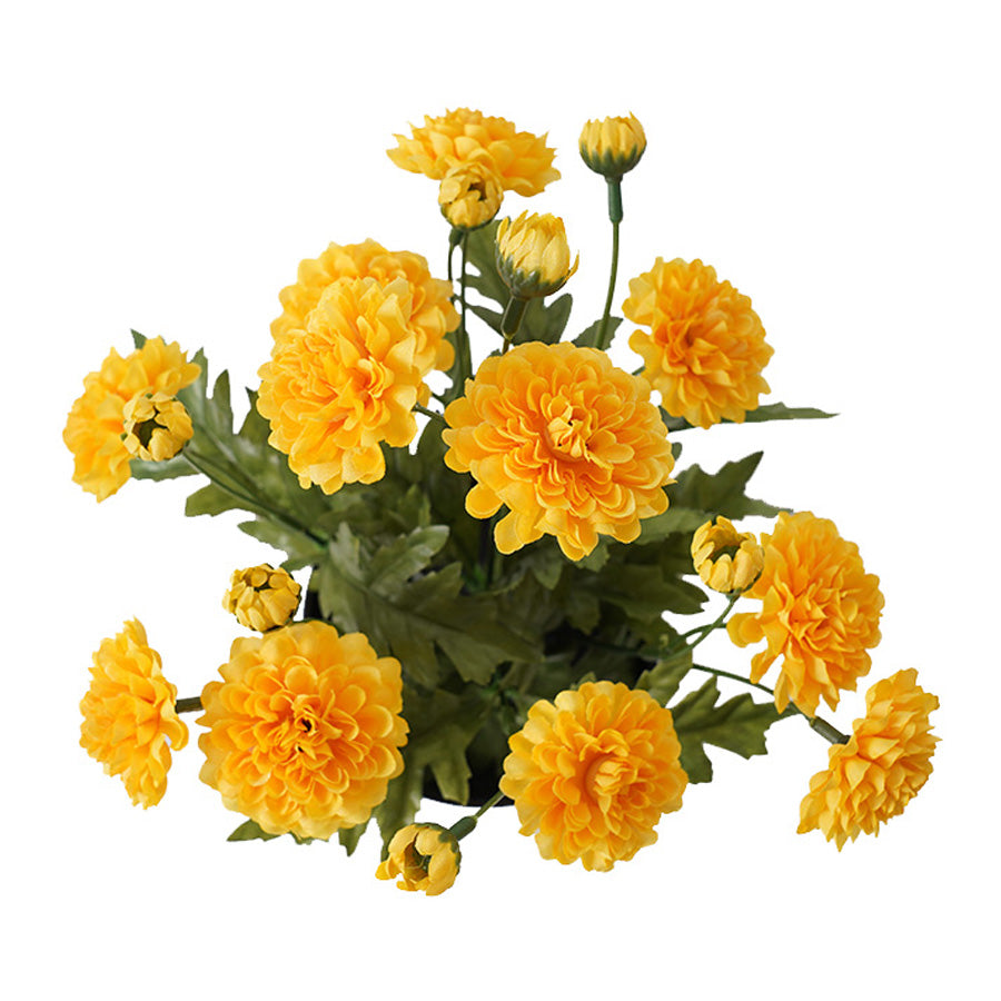 Potted Artificial Yellow Mum 27cm