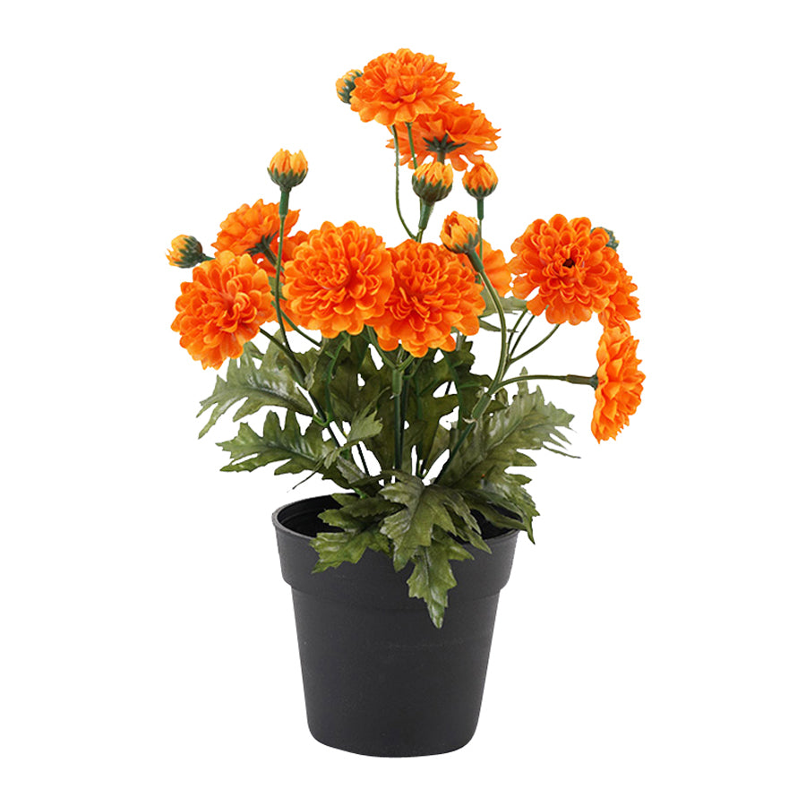 Potted Artificial Orange 'Mum' Chrysanthemum 26cm