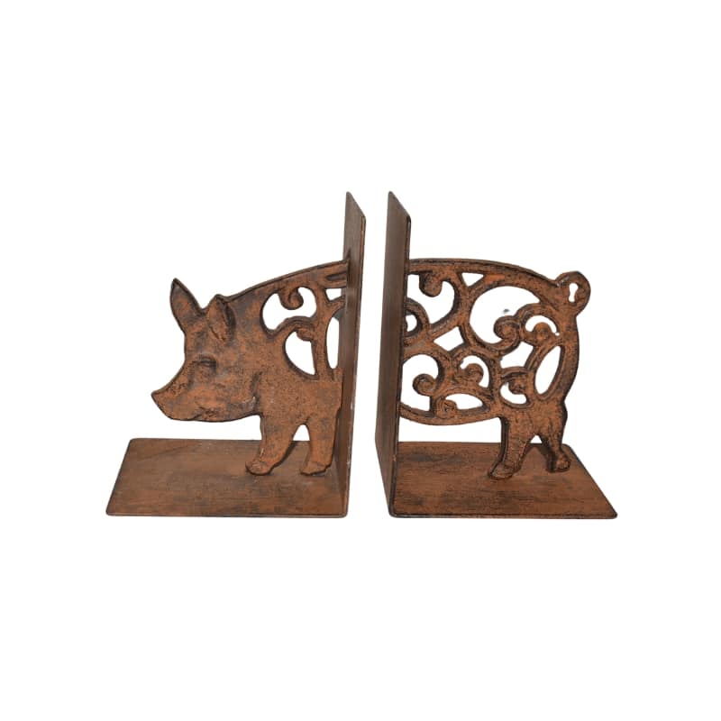 Cast Iron Fleur Pig Bookends Set 14cm