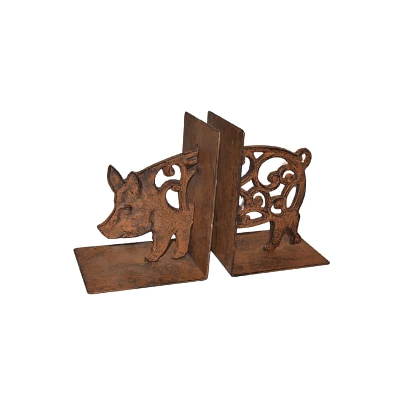 Cast Iron Fleur Pig Bookends Set 14cm