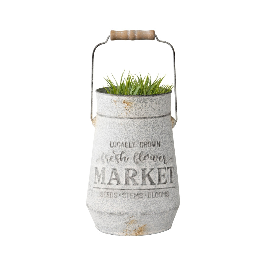 Distressed Flower Market Planter w Handle 26cm