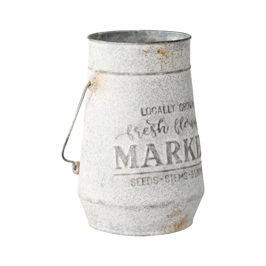 Distressed Flower Market Planter w Handle 26cm