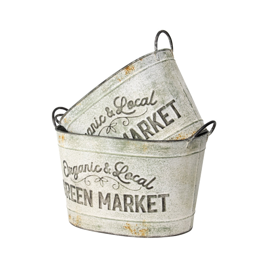 Set 2 Oval Organic Market Planter Storage Buckets 38cm