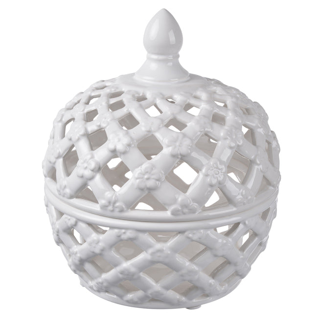 Lattice Decorative Lidded Jar Flower Motive 24cm