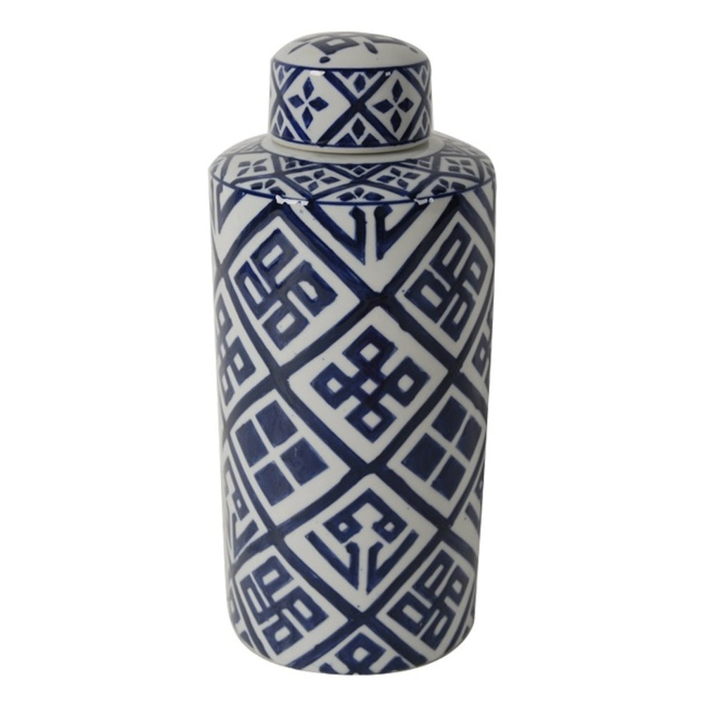 Valora Blue & White Cylinder Jar 35cm