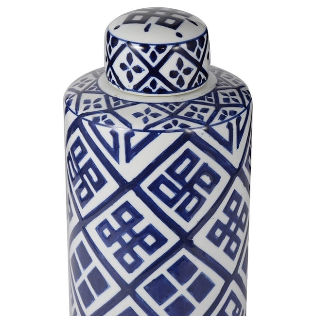 Valora Blue & White Cylinder Jar 35cm