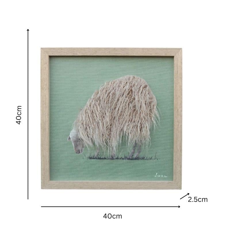 Long Haired Hand-Made Sheep Framed Canvas Wall Art 40cm