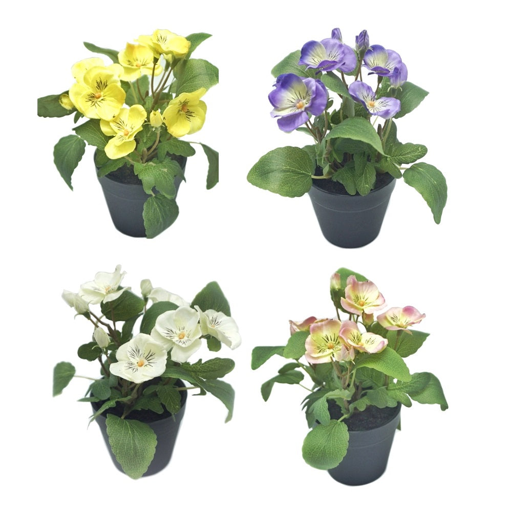 Set 4 Artificial Flowers In Plastic Pot 7x19cm