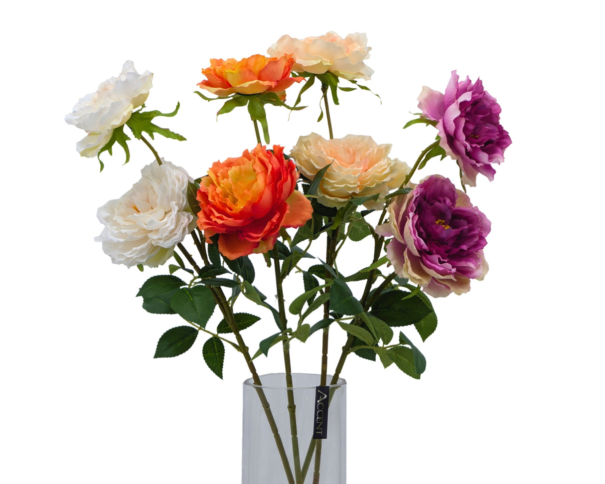 bulk 24 Artificial Peony Stem 2 Heads 4 Assort 61cm