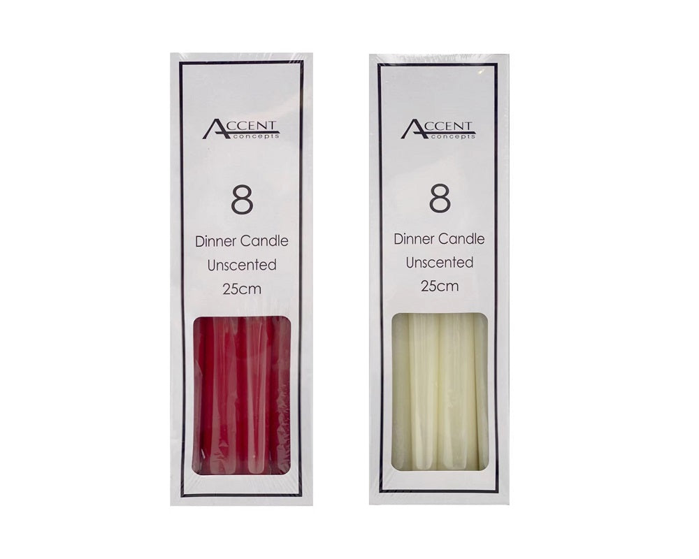 bulk 192 Unscented Dinner Candle Red & Ivory 25cm