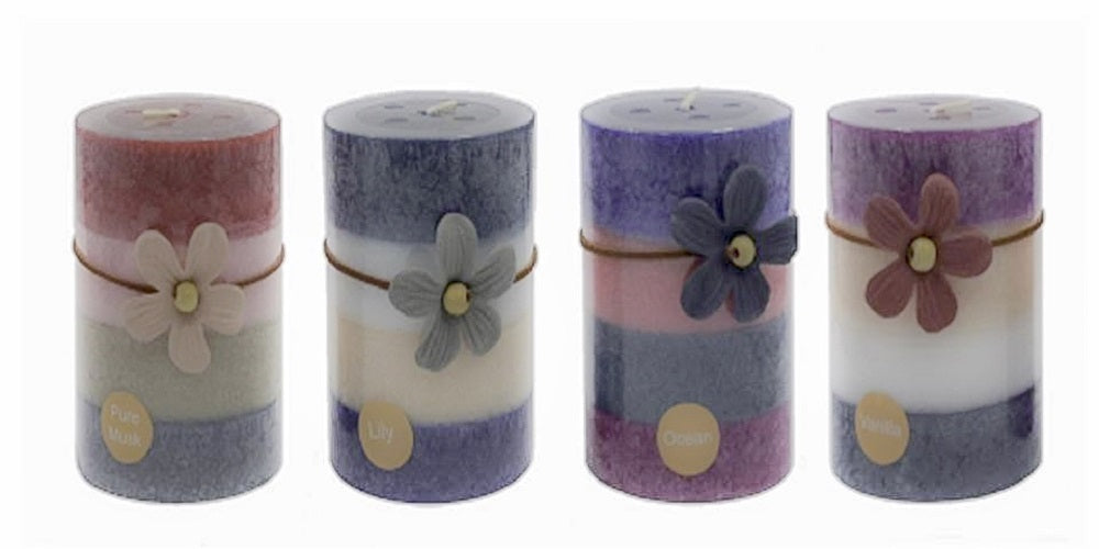 bulk 36 4 Tone Scented Pillar Candle Assort 10cm