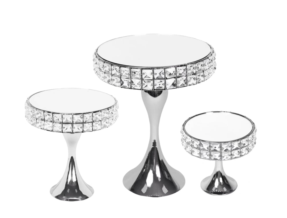 Set 3 Diamond Style Mirror Cake Stand 39cm