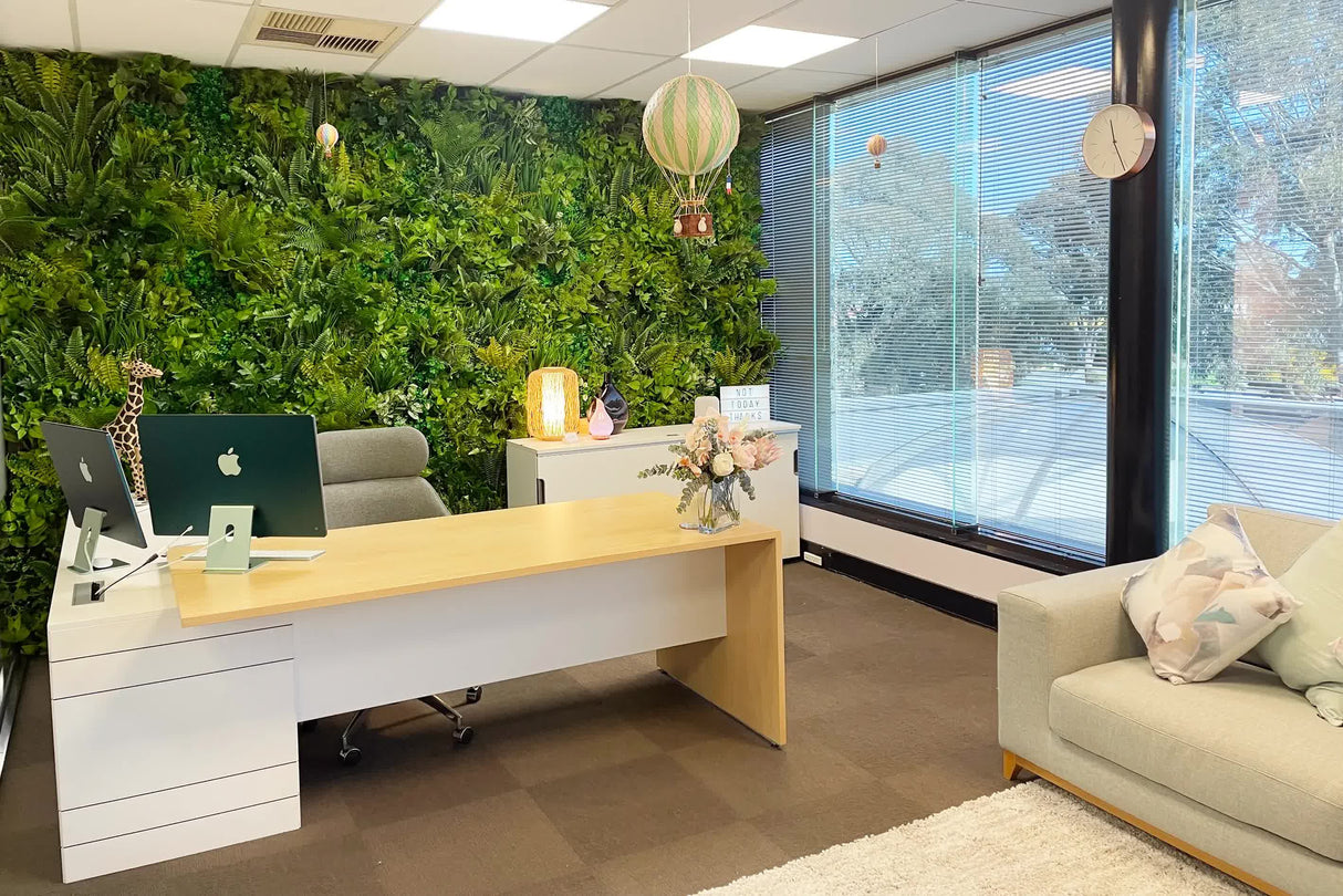 Slimline Flowering White Artificial Green Wall Disc UV Resistant 100cm (White Frame)