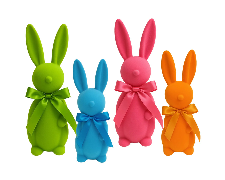 Bulk 12 Flocked Standing Bunny 30cm 4 Asst