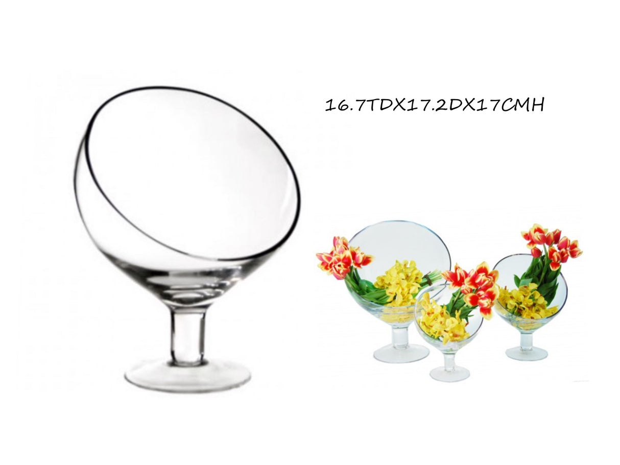 bulk 6 Glass Vase Round Slanted Top 17x17cm