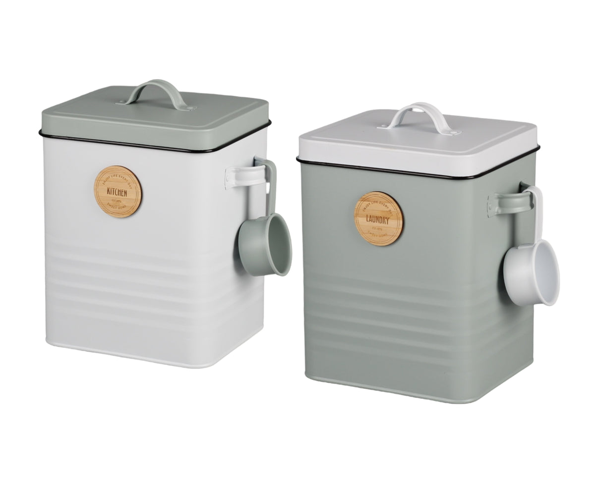 Set 2 Metal Kitchen And Laundry Storage Tin 25cm