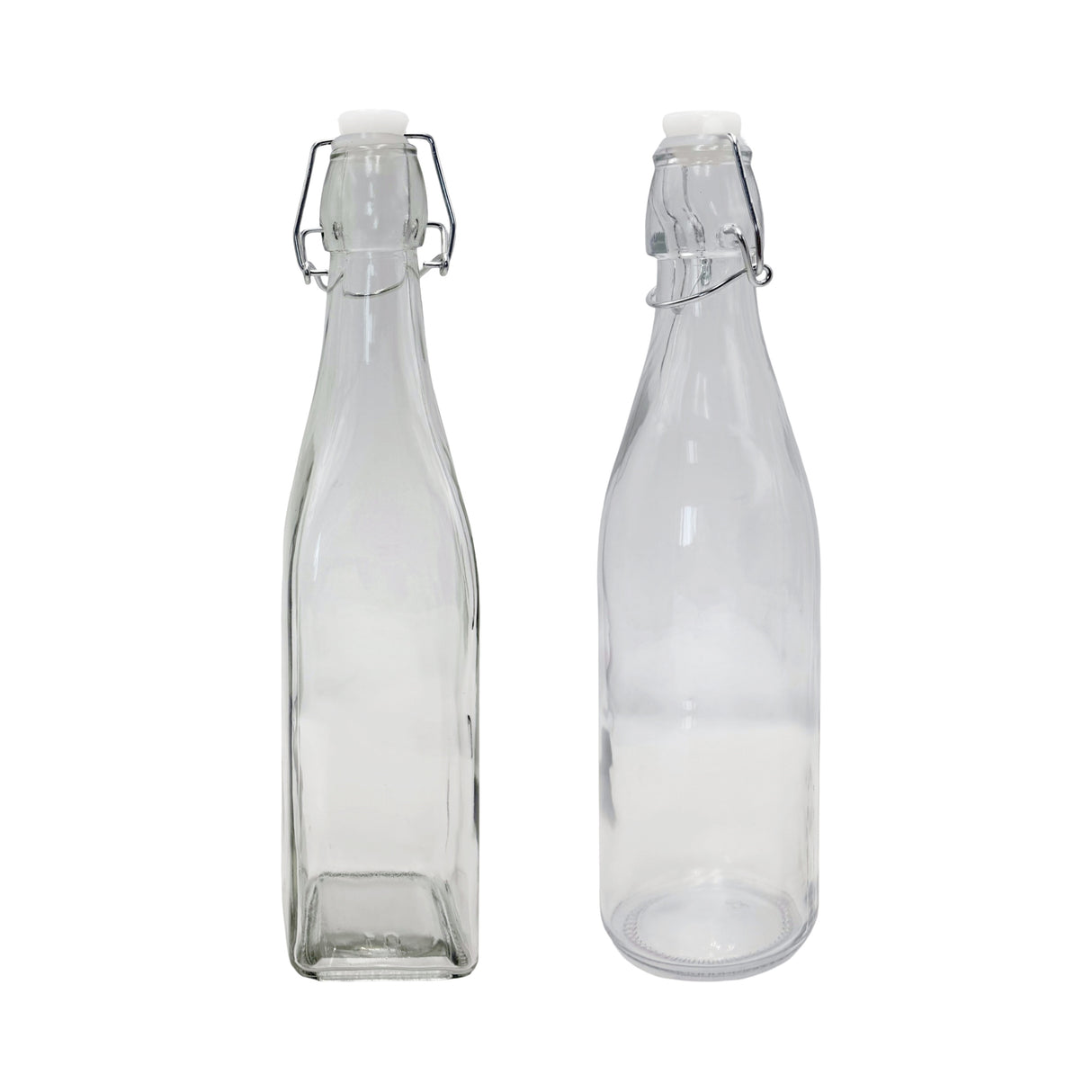 bulk 24 Clear Glass Bottle w Clip Lid 500ml 2 Asst 27cm