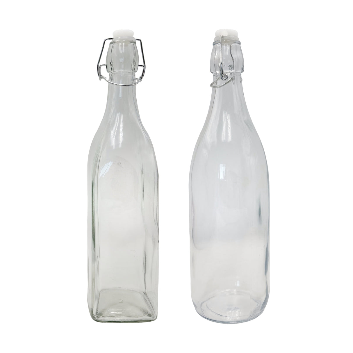 bulk 12 Clear Glass Bottle w Clip Lid 1Lt 2 Asst 32cm