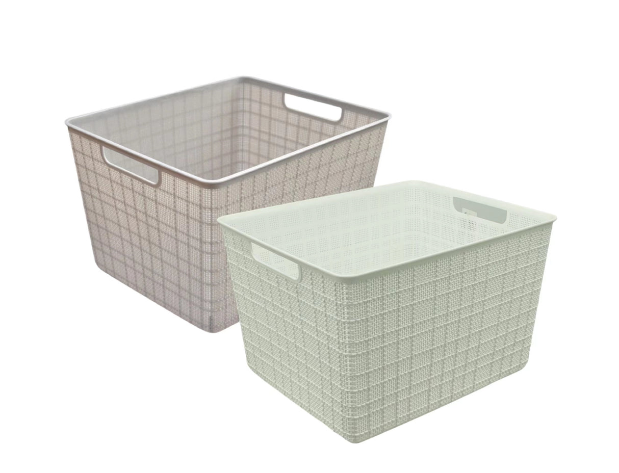 bulk 12 Rect Storage Basket w Handle Assort 29cm