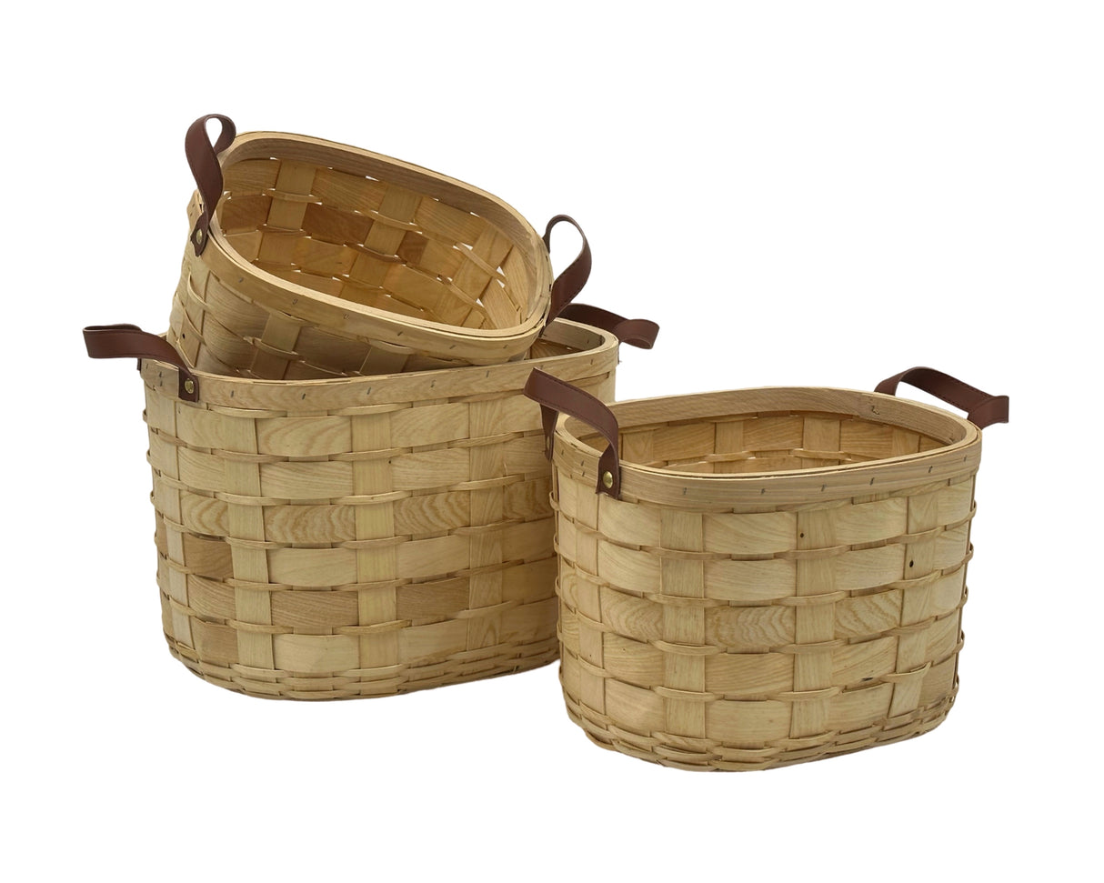 Set 3 Plywood Hand Woven Rectangular Baskets 38cm, 33cm, 28cm