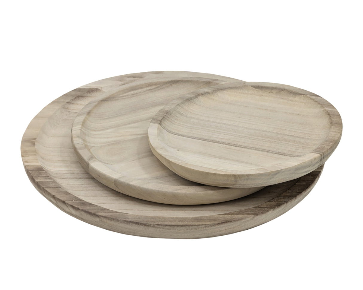 Set 3 Wood Round Trays 39cm