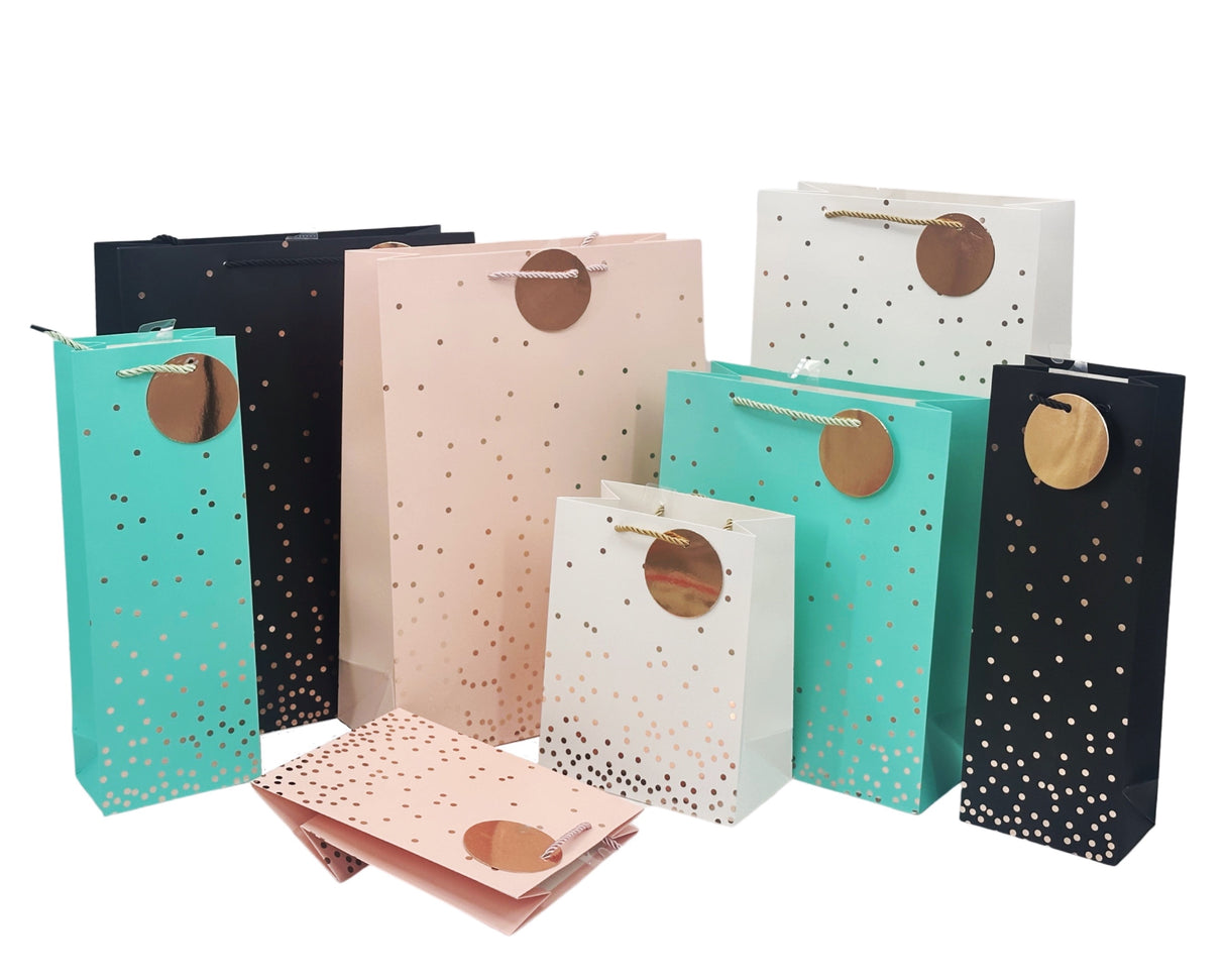 Bulk 24 Gold Confetti Bottle Giftbag Foiled Bottle 4 Assorted 12x36cm