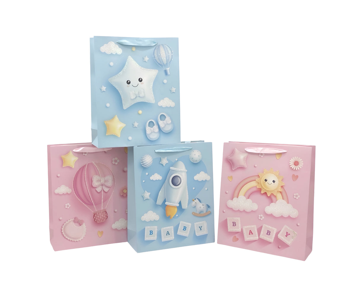 bulk 24 Xlarge Sweet Dream Baby Gift Bag 4 Assorted 31x42cm