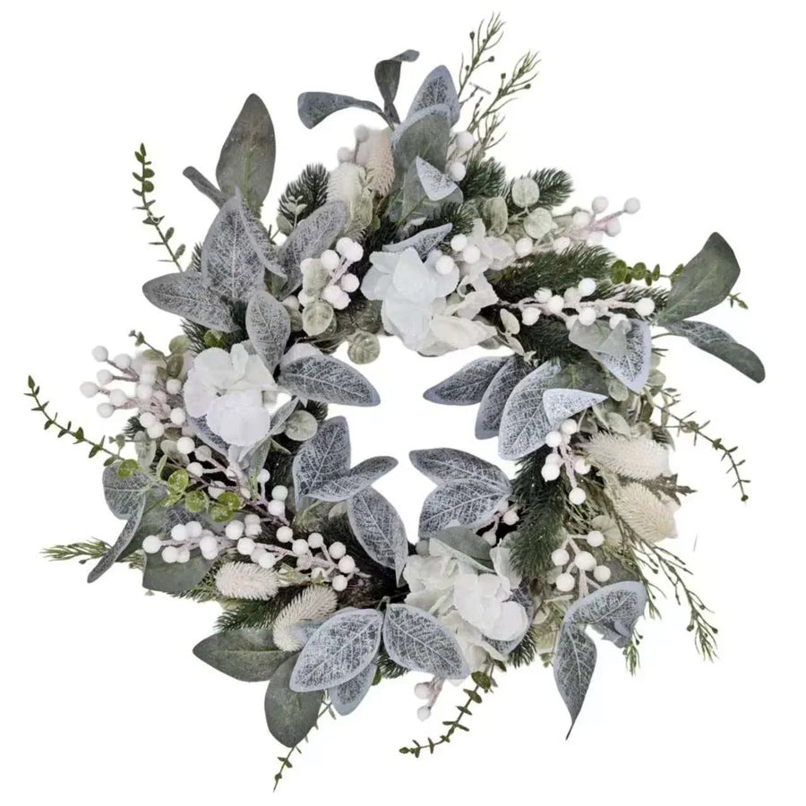Xmas White Hydrangea & Berry Wreath 55cm