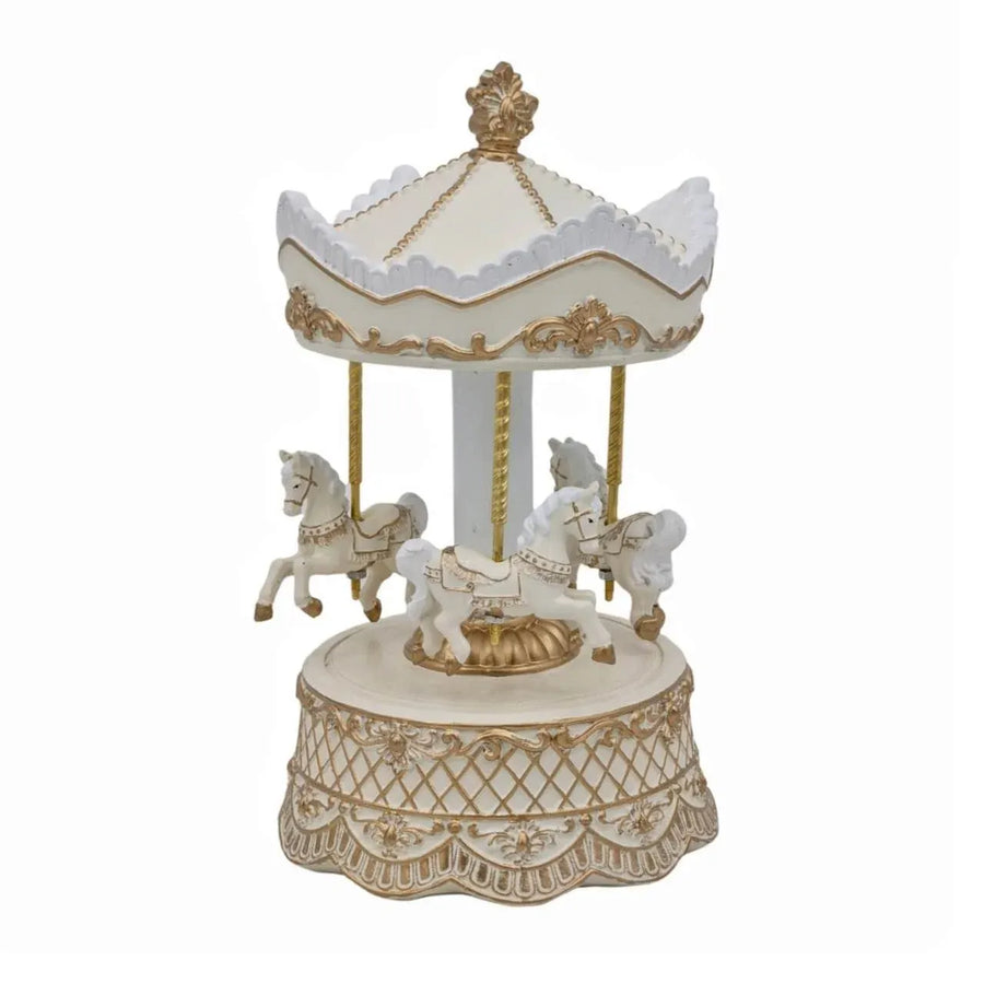 Bulk 4 Xmas Golden Elegance Polyresin Carousel Deco 12.4x22.9cmh