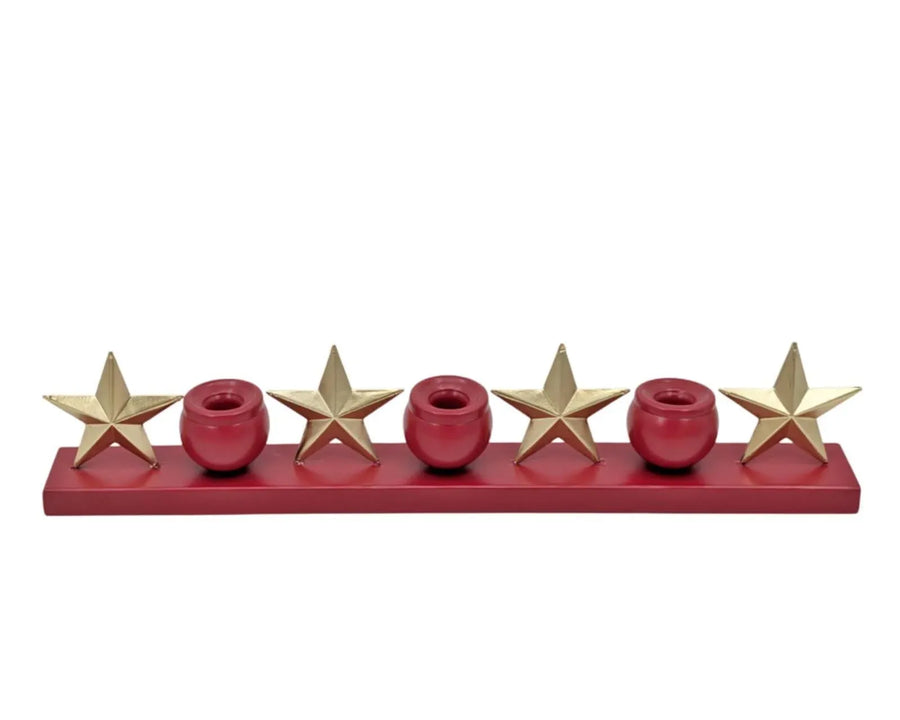 Bulk 6 Xmas Red Candle Holder W 4 Gold Stars 53x6x10.5cm