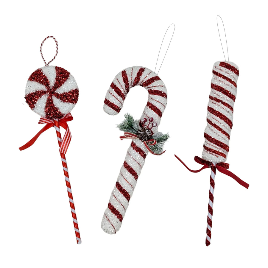 Bulk 24 Xmas R&w Glitter Lollipop Candycane Hanging 34-38cm 2 Asst