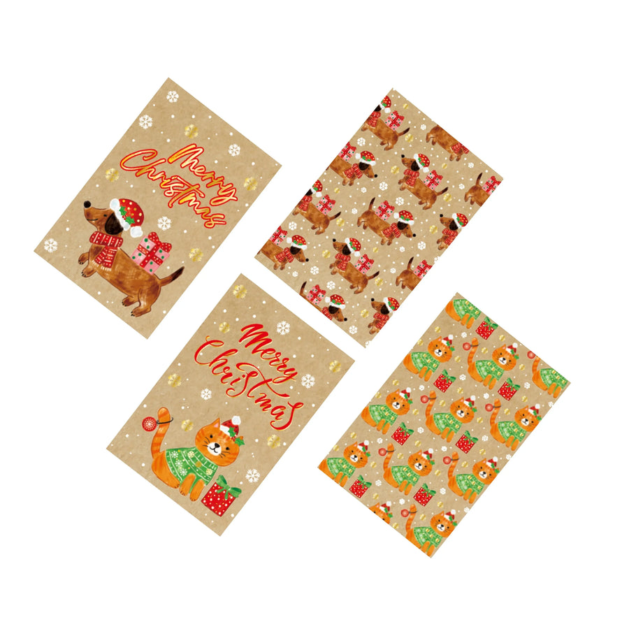 Bulk 48 Kraft Festive Pets Xmas Cards pk8 11.5x17.5cm Asst