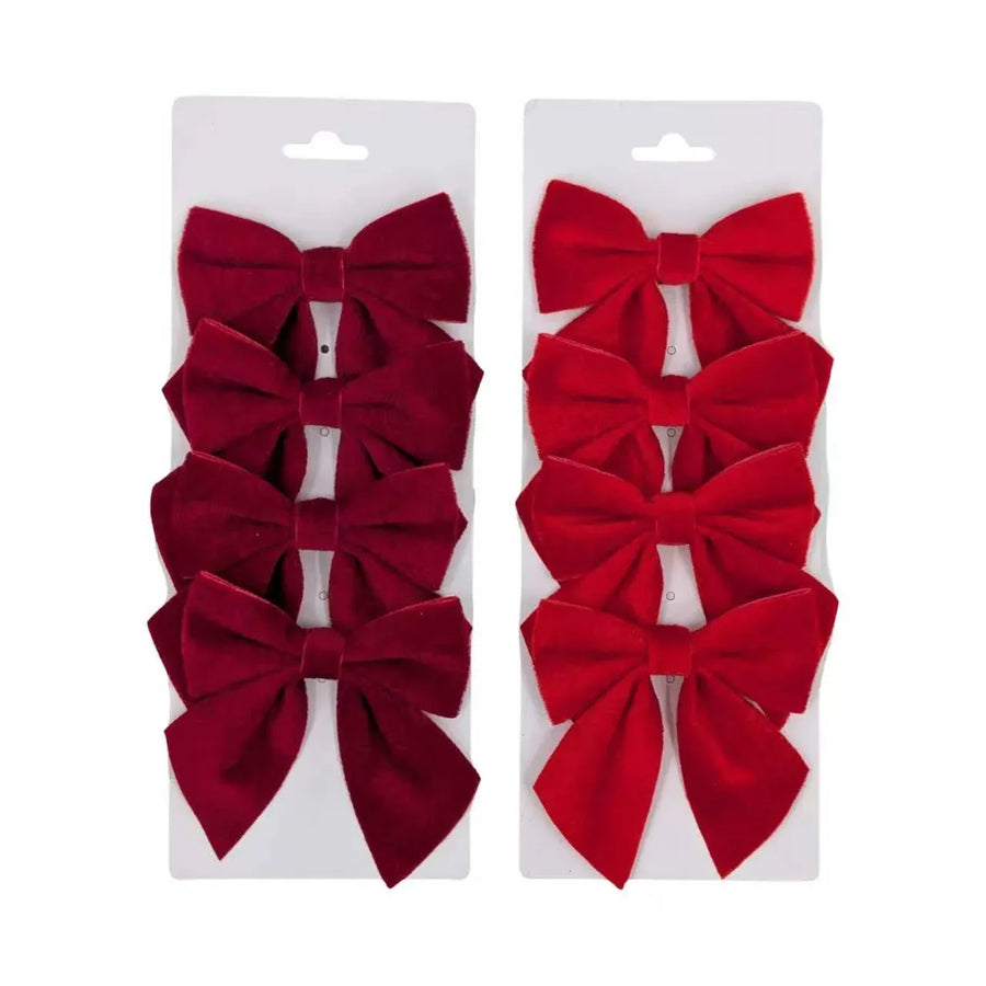 Bulk 24 Xmas Red & Burgundy Bow pk4 10x12cm 2 Asst