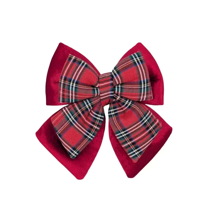 Bulk 24 Xmas Layered Velvet & Tartan Bow 20x22cm