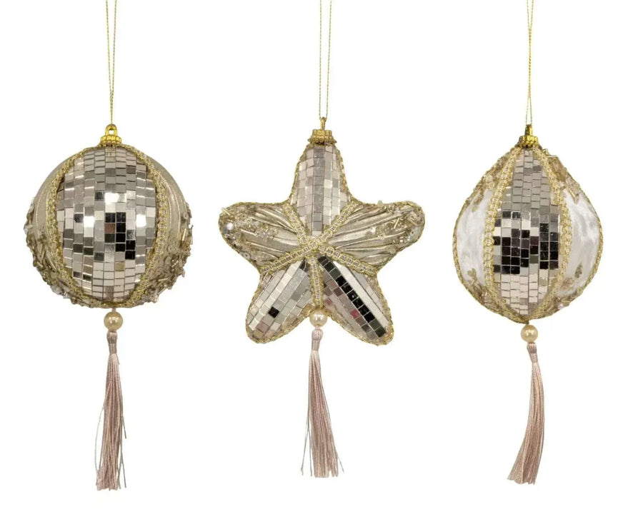 Bulk 24 Xmas Champagne Luxe Hanging Ornament 3 Asst