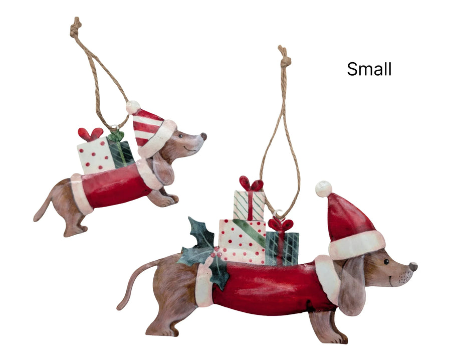 Bulk 24 Xmas Metal Dashund Hanger Sml 12.5x7cm