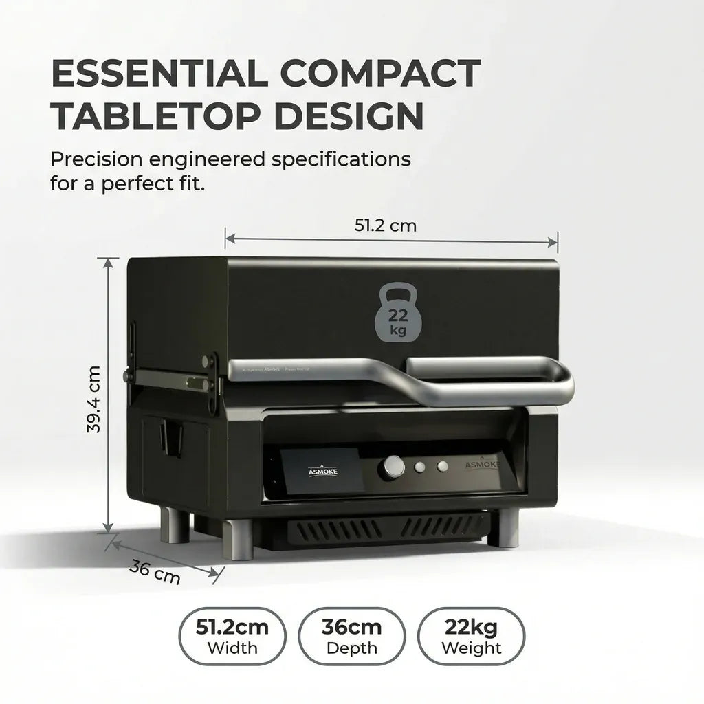 ASMOKE Essential Portable Wireless Pellet Smoker - Battery Powered 8-in-1 Mini BBQ Grill with Smart Temp Control & Meat Probe for Camping & RV