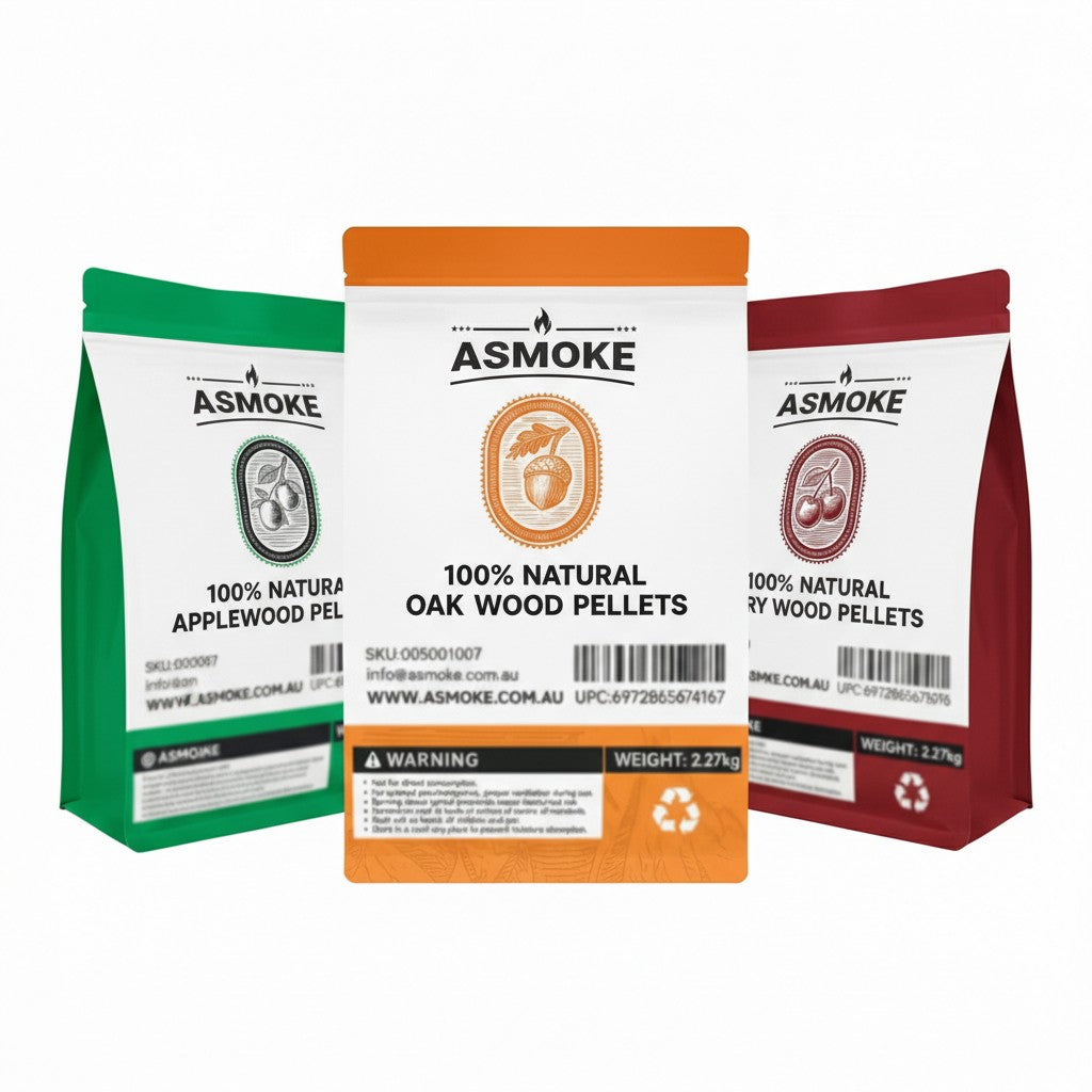 ASMOKE 3-Piece Premium Wood Pellet Variety Pack - Oak, Cherry & Apple (3 x 2.27kg Bags)