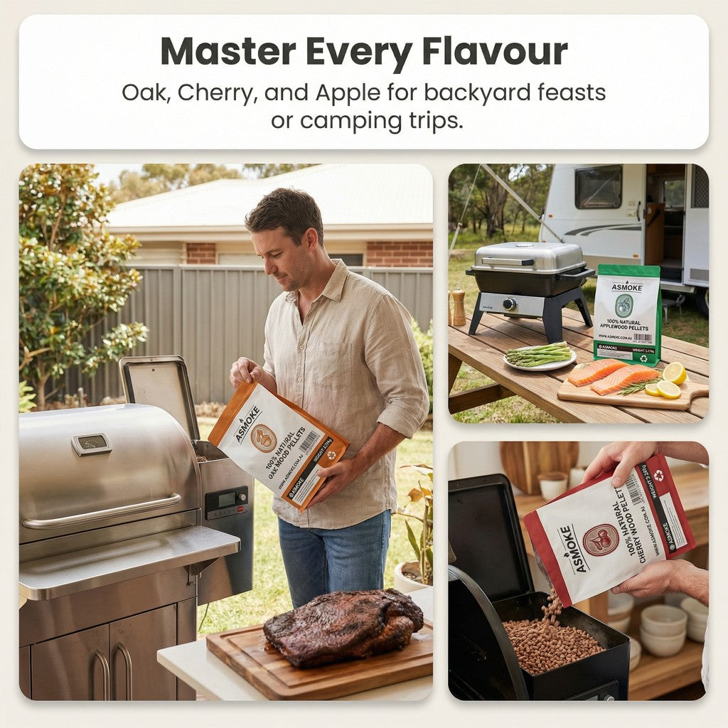 ASMOKE 3-Piece Premium Wood Pellet Variety Pack - Oak, Cherry & Apple (3 x 2.27kg Bags)